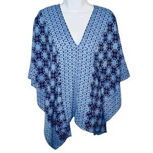 Miami Kaftan Style Mediterranean Print Top Flowy Blue M